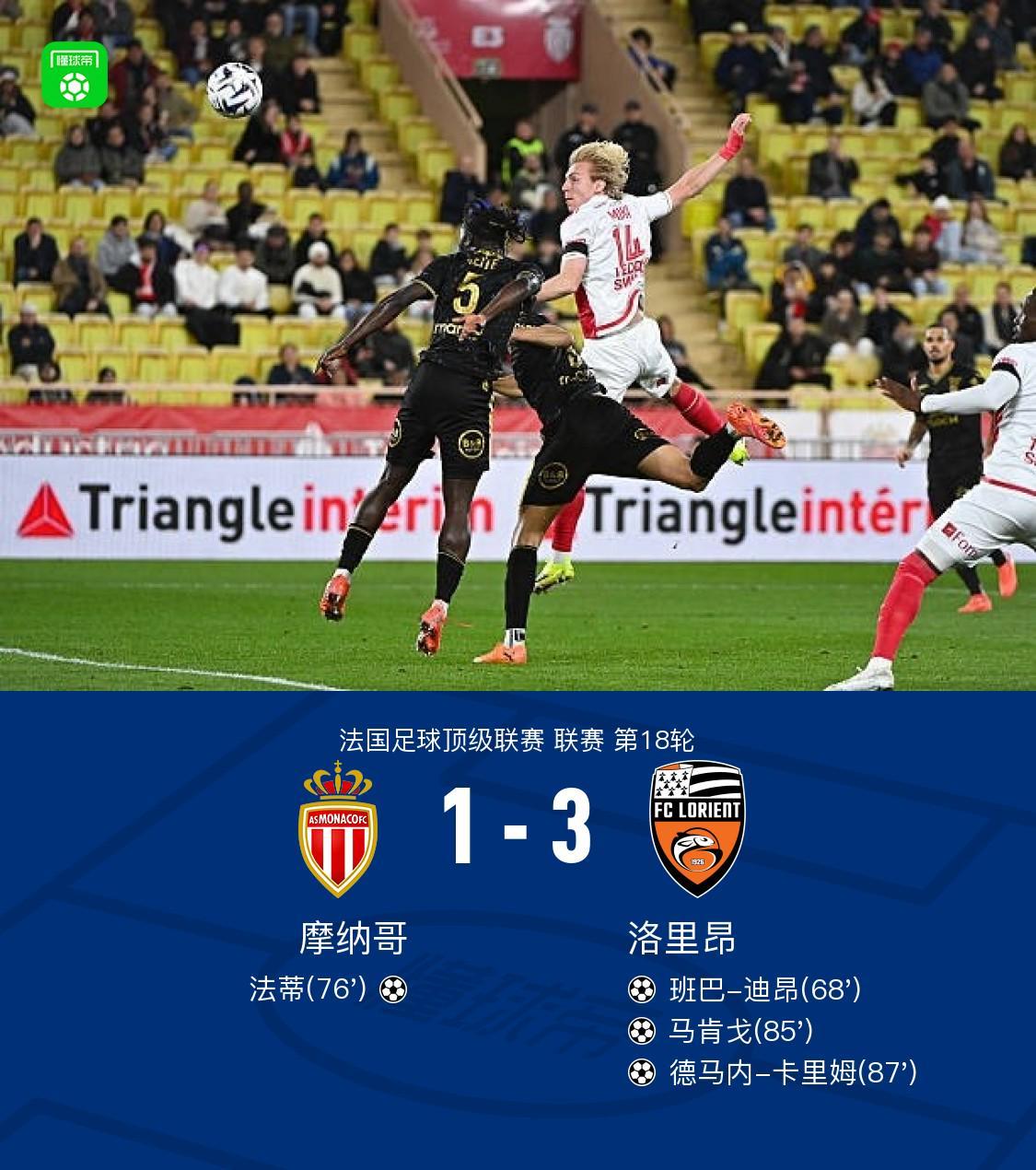开云官网-摩纳哥1-3洛里昂,法蒂破门,德马内-卡里姆传射建功